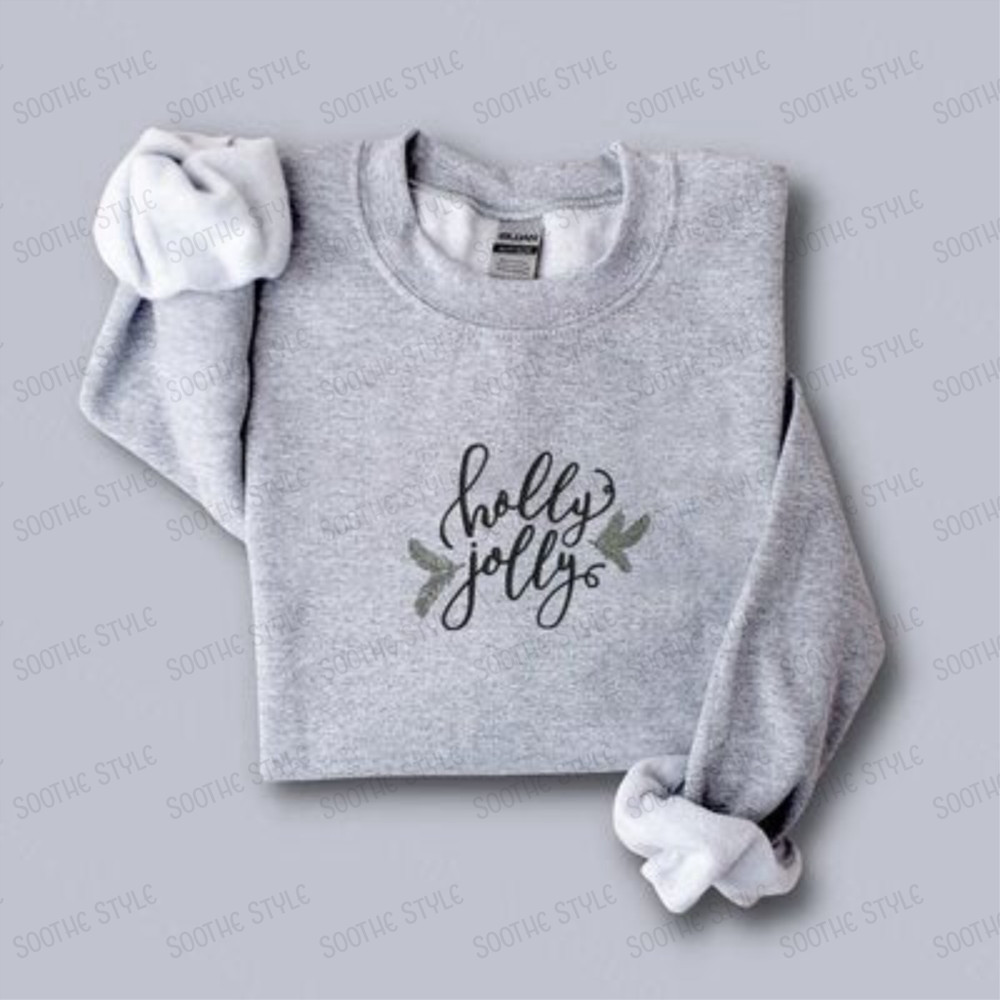 Holly Jolly Christmas Embroidered Sweatshirt 2D Crewneck Sweatshirt For Family.jpg