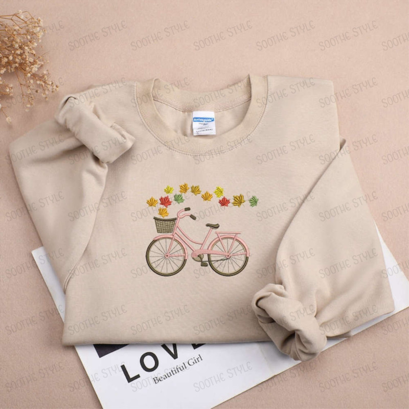 Leaves And Bicycle Embroidered Sweatshirt 2D Crewneck Sweatshirt For Men And Women.jpg