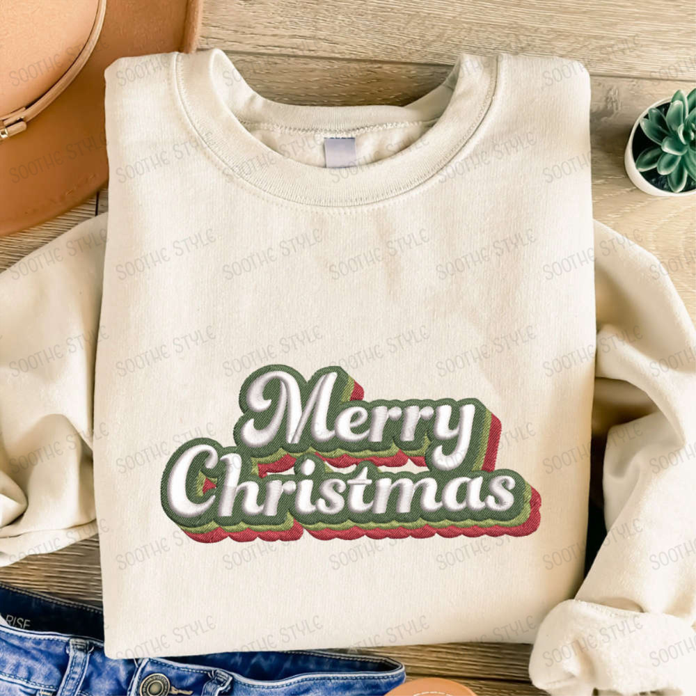 Merry Christmas Embroidered Sweatshirt, Christmas Embroidered Sweatshirt For Family.jpg