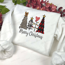 merry christmas tree embroidery sweatshirt, buffalo plaid cheetah tree sweatshirt for family