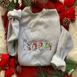 merry meows embroidered unisex sweatshirt, christmas cat sweatshirt for cat lover