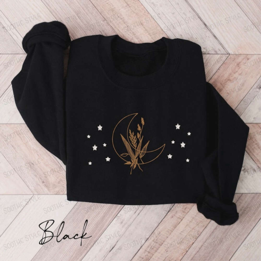 Moon and Stars Embroidered Sweatshirt 2D Crewneck Sweatshirt For Family.jpg