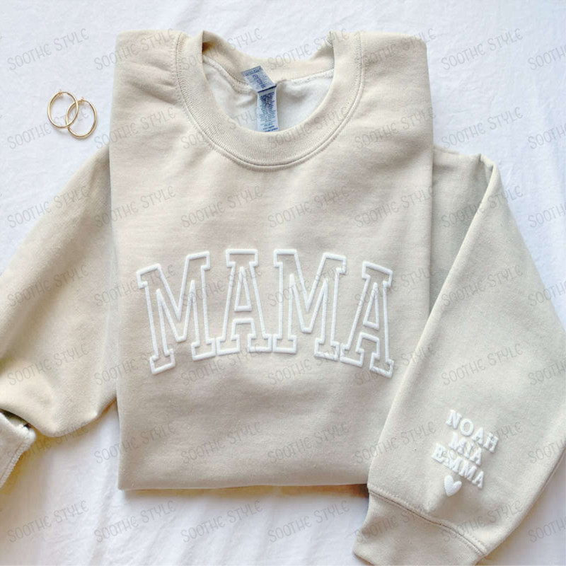 Personalized Mama Sweatshirt With Kid Names On Sleeve, Embroidered Sweatshirt For Mom.jpg