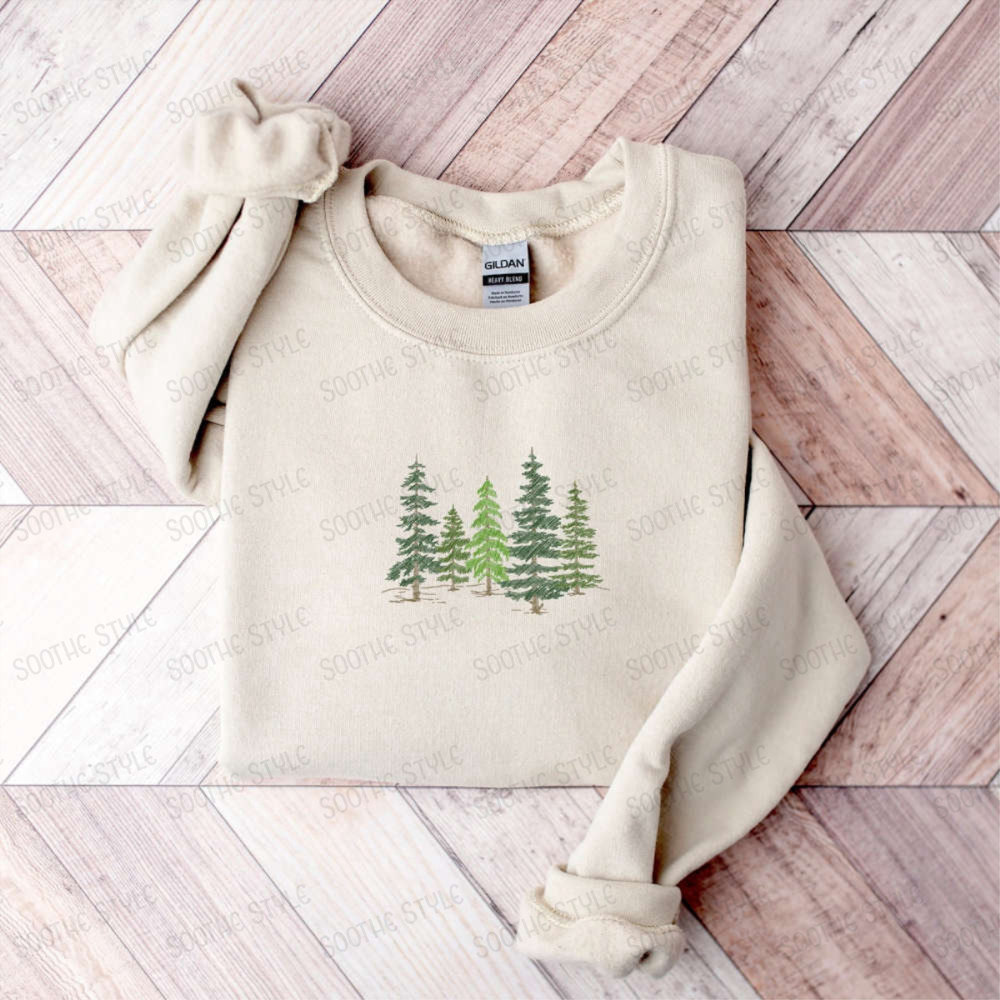 Pine Tree Embroidered Sweatshirt 2D Crewneck Sweatshirt For Women And Men.jpg