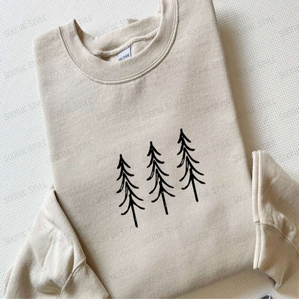 Pine Tree Trio Embroidered Crewneck Sweatshirt, Christmas Embroidery Sweater For Family.jpg