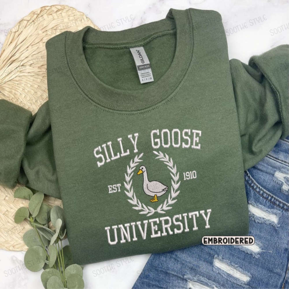 Silly Goose University Embroidered Sweatshirt 2D Crewneck Sweatshirt For Men Women.jpg