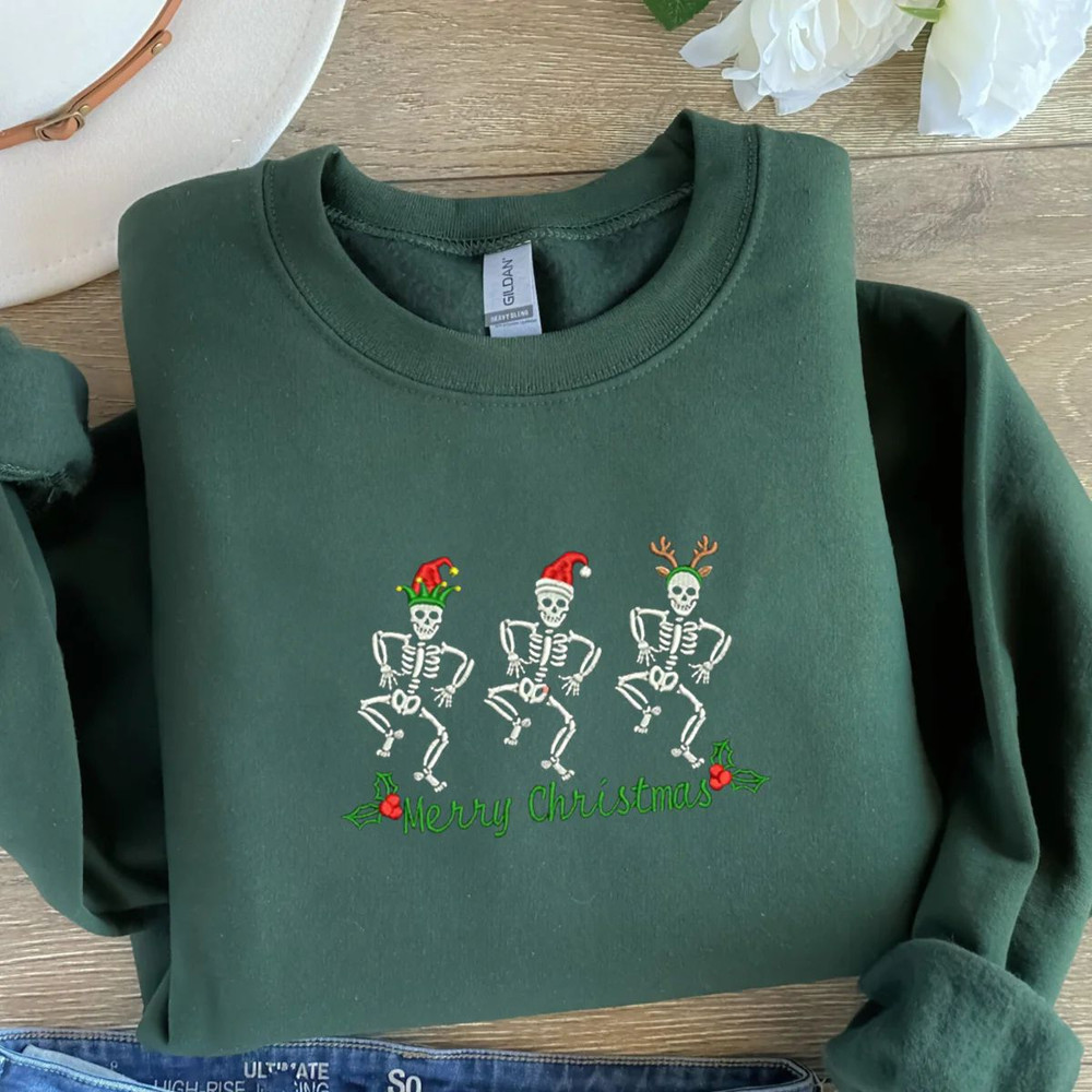 Christmas Skeletons Sweatshirt, Funny Christmas Embroidered Sweatshirt or Hoodie.jpg