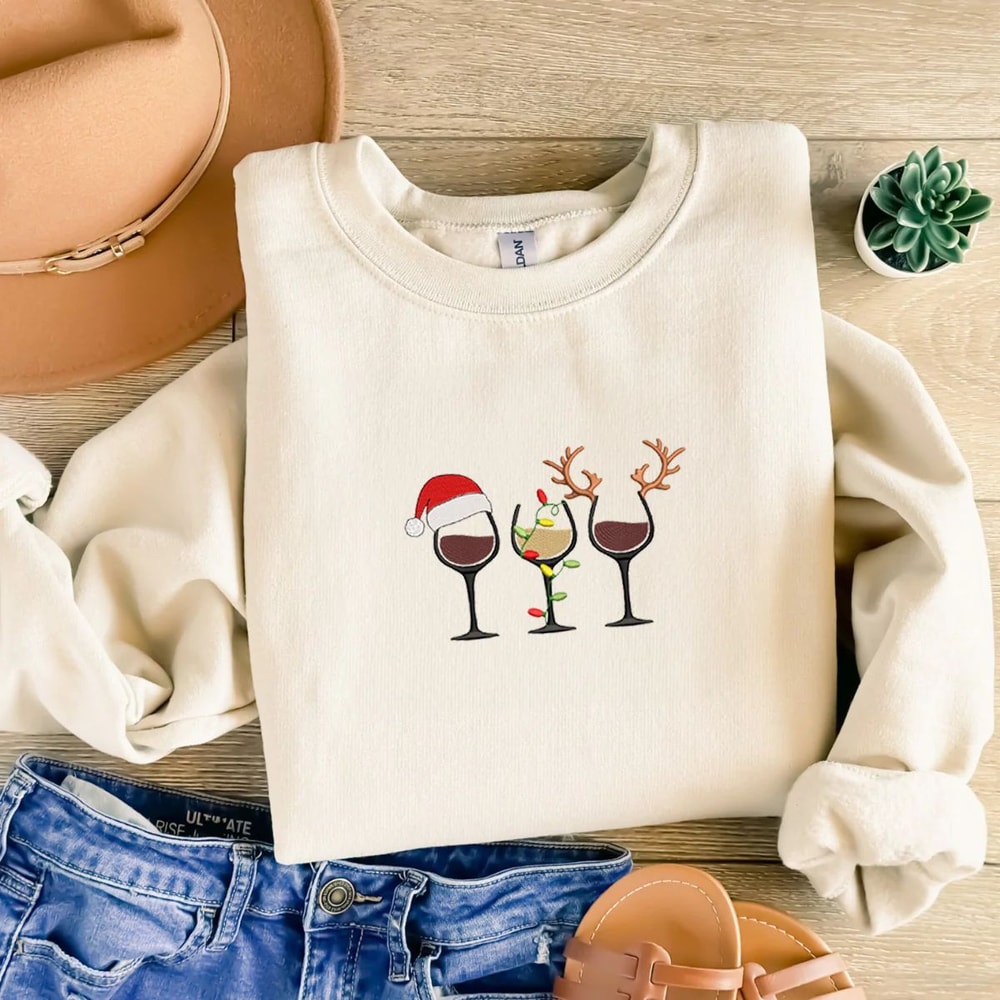 Christmas Wine Sweatshirt Embrodiered, Christmas Lights Crewneck.jpg
