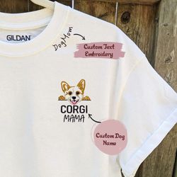 custom corgi dog mama shirt embroidered collar, personalized shirt with dog name for corgi lovers