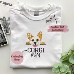 custom corgi dog mom shirt embroidered collar, personalized shirt with dog name for corgi lovers