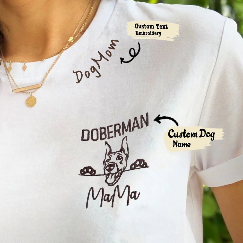 Custom Doberman Dog Mama Embroidered Collar Shirt, Personalized Shirt with Dog Name, Best Gifts For Doberman Lovers.jpg