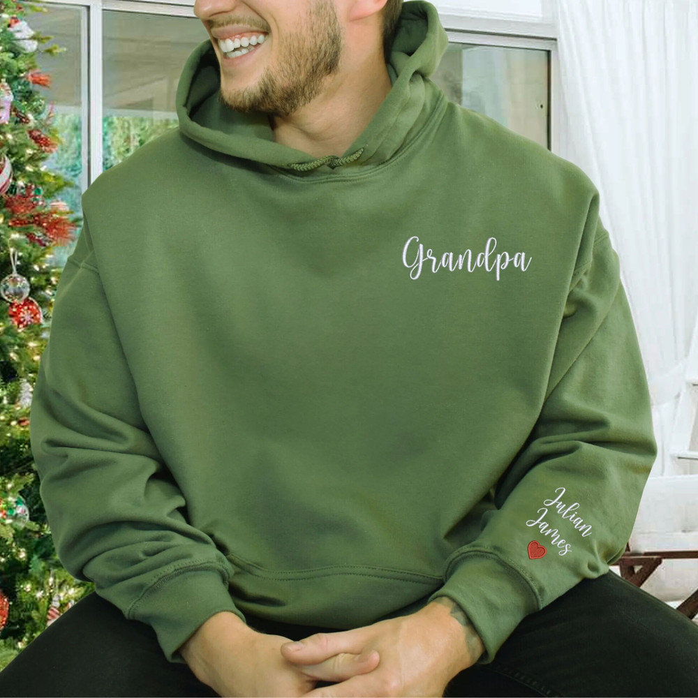 Custom Embroidered Grandpa Sweatshirt with GrandKids Names on Sleeve, Personalized Gift for Grandpa.jpg