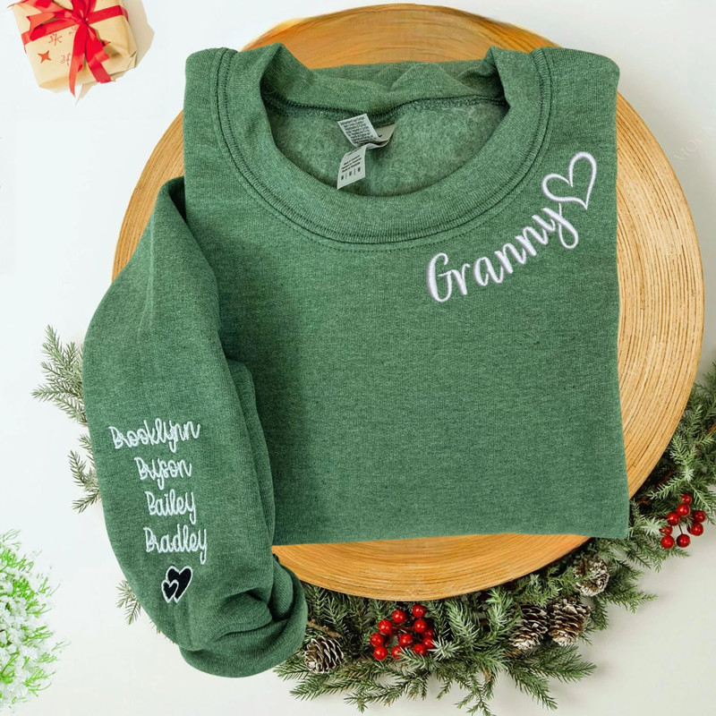 Custom Embroidered Granny Sweatshirt with GrandKids Names on Sleeve, Personalized Gift.jpg