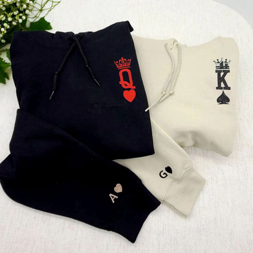 Custom Embroidered King and Queen Hoodie or Sweatshirt, Personalized His Her Gift for Valentine's Day.jpg