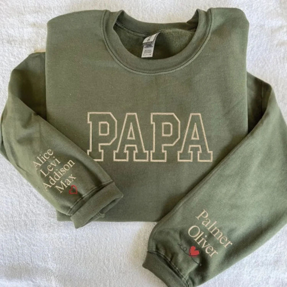 Custom Embroidered Papa Sweatshirt with GrandKids Names on Sleeve, Personalized Gift for Grandpa.jpg