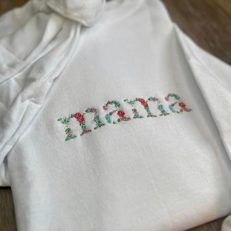 Custom Mama Sweatshirt, Embroidery Crewneck Flower Letter, Mom Gifts.jpg