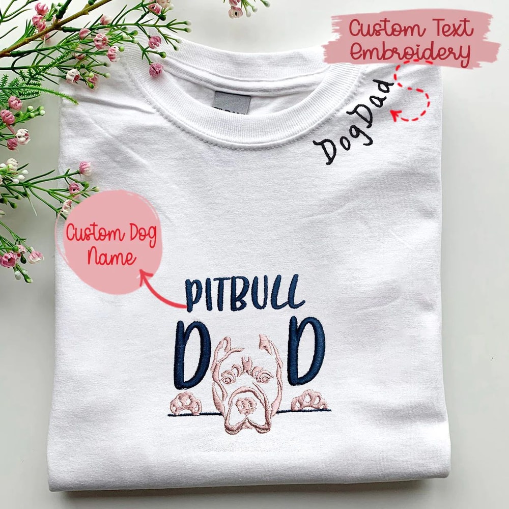 Custom Pitbull Dog Dad Embroidered Collar Shirt, Personalized Shirt with Dog Name, Best Gifts for Pitbull Lovers.jpg