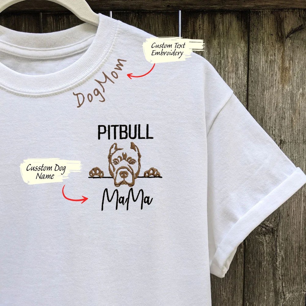 Custom Pitbull Dog Mama Embroidered Collar Shirt, Personalized Shirt with Dog Name, Best Gifts for Pitbull Lovers.jpg