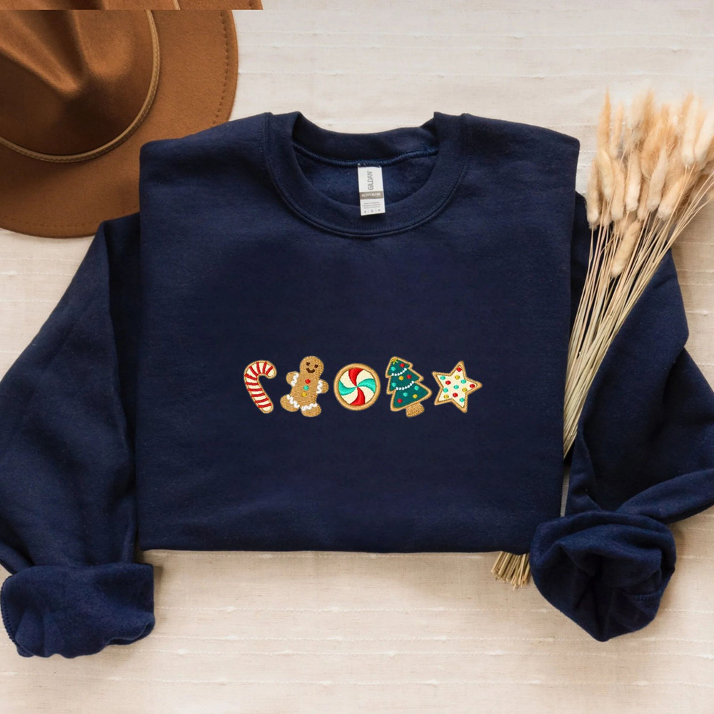 Embroidered Christmas Cookies Border Sweatshirt, Gingerbread Christmas Crewneck or Hoodie.jpg