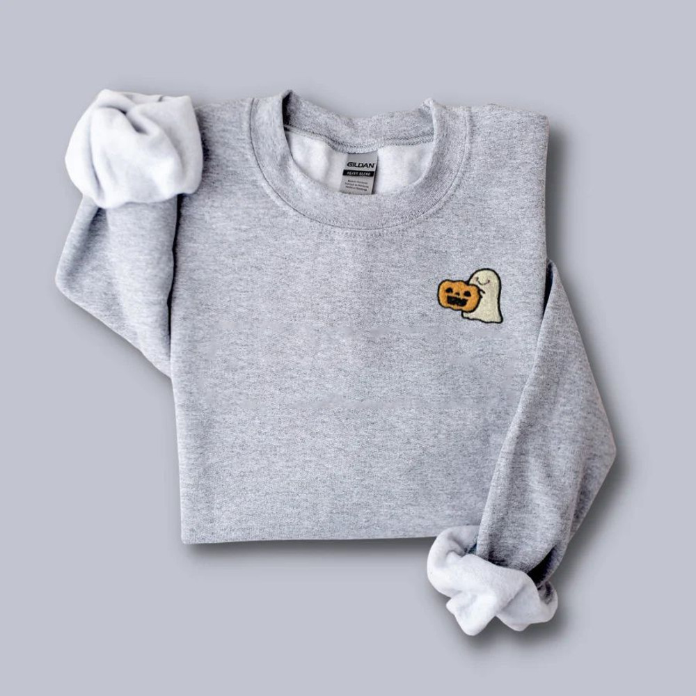 Embroidered Halloween Sweatshirt, Embroidered Cute Ghost Pumpkin Fall Hoodies.jpg