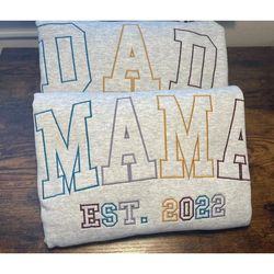 embroidered mama est sweatshirt, outline letters