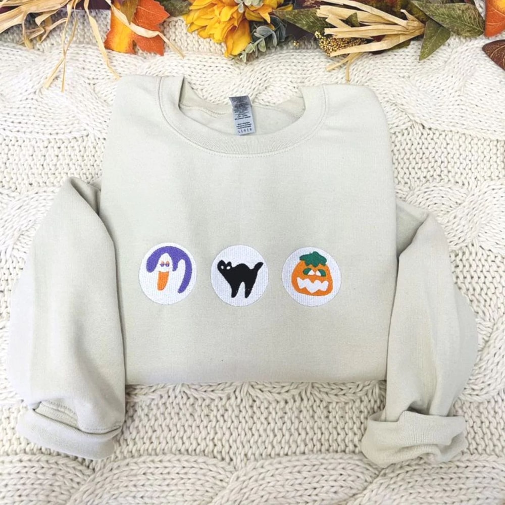 Halloween Cookies Boo Sweatshirt with Embroidered Spooky Season Ghost Pumpkin Crewneck or Hoodie.jpg