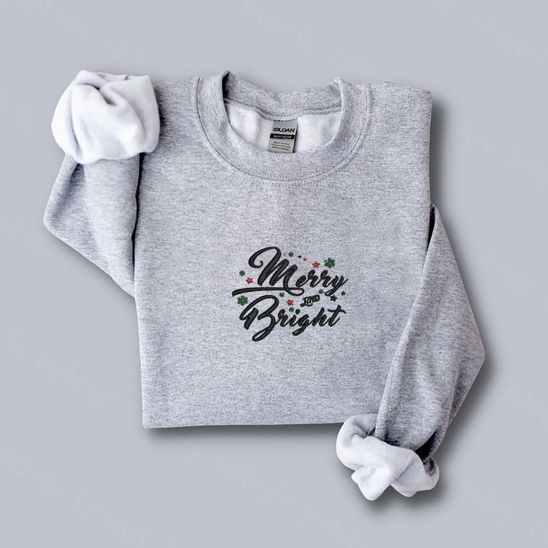 Merry Bright Christmas Gifts Sweatshirt, Hoodie Embroidered.jpg