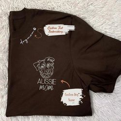 personalized australian shepherd dog mom shirt embroidered collar , custom shirt with dog name