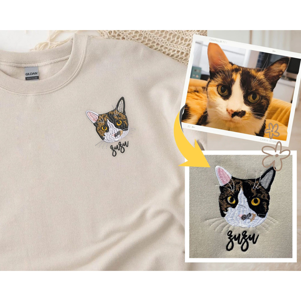 Personalized Cat Face from photo Embroidered Sweatshirt, Hoodie.jpg