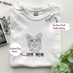 personalized corgi dog mom shirt embroidered collar, custom shirt with dog name for corgi lovers