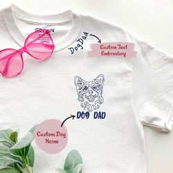 personalized corgi dog dad shirt embroidered collar, custom shirt with dog name for corgi lovers