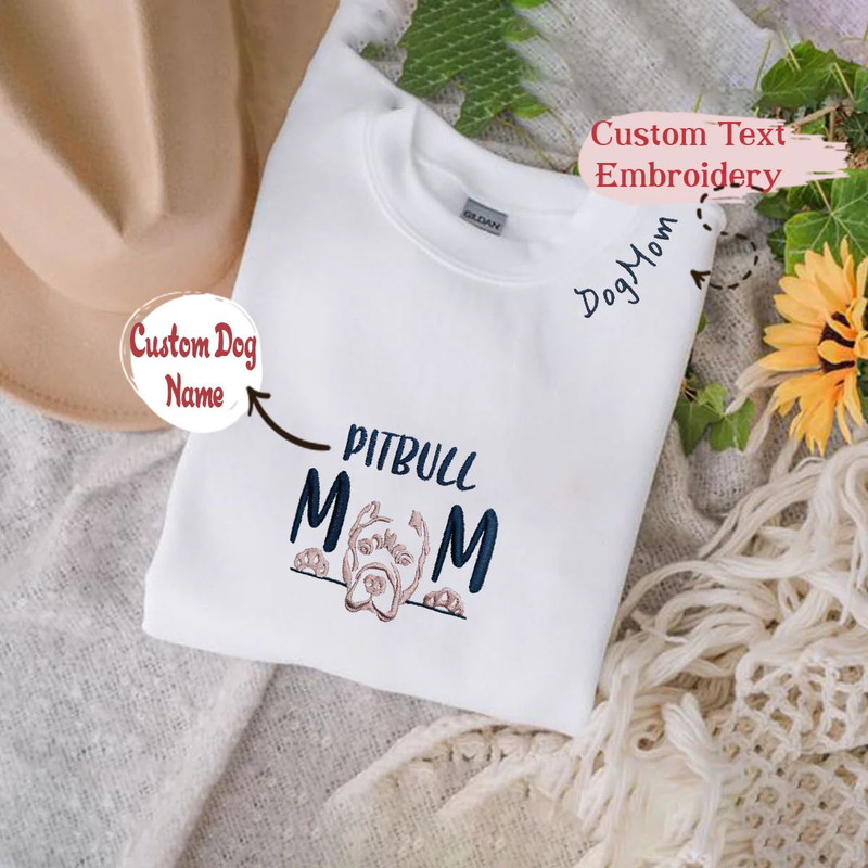 Personalized Pitbull Mom Shirt with Embroidered Collar Dog Name, Best Gift for Pitbull Lover.jpg