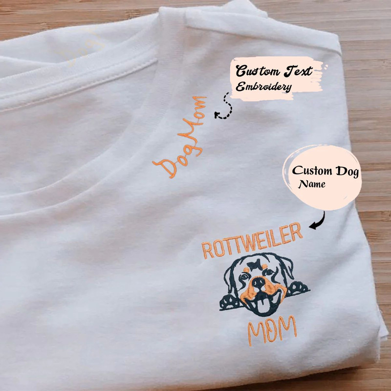 Personalized Rottweiler Dog Mom Shirt with Dog Name & Embroidered Collar, Best Gifts For Rottweiler Lovers.jpg
