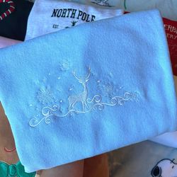 reindeer sweatshirt embroidered christmas deer crewneck or hoodie