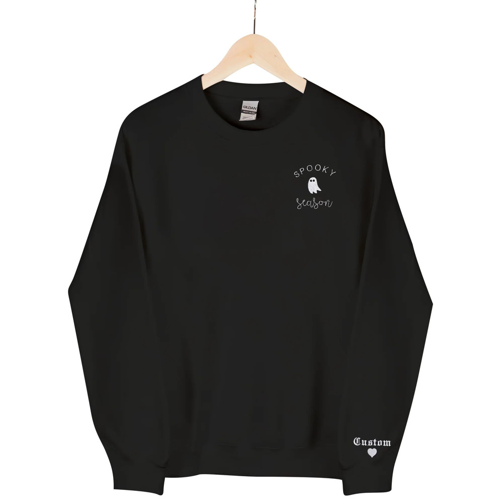 Spooky Season Crewneck Embroidered Sweatshirt, Hoodie - Halloween Ghost Black.jpg