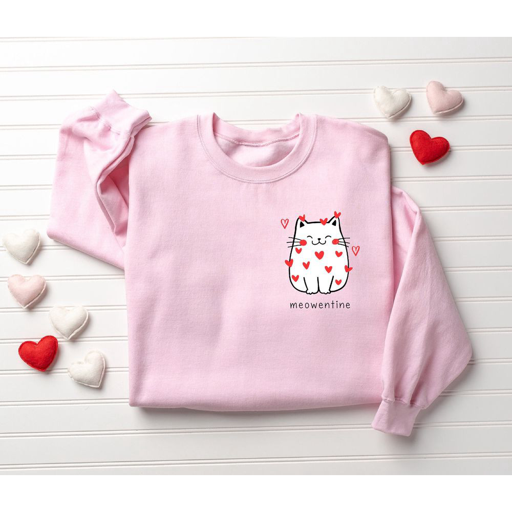 Cute Cat Valentine Sweatshirt, Cat Lover Valentine Sweatshirt, Girls Valentines Day Gift.jpg