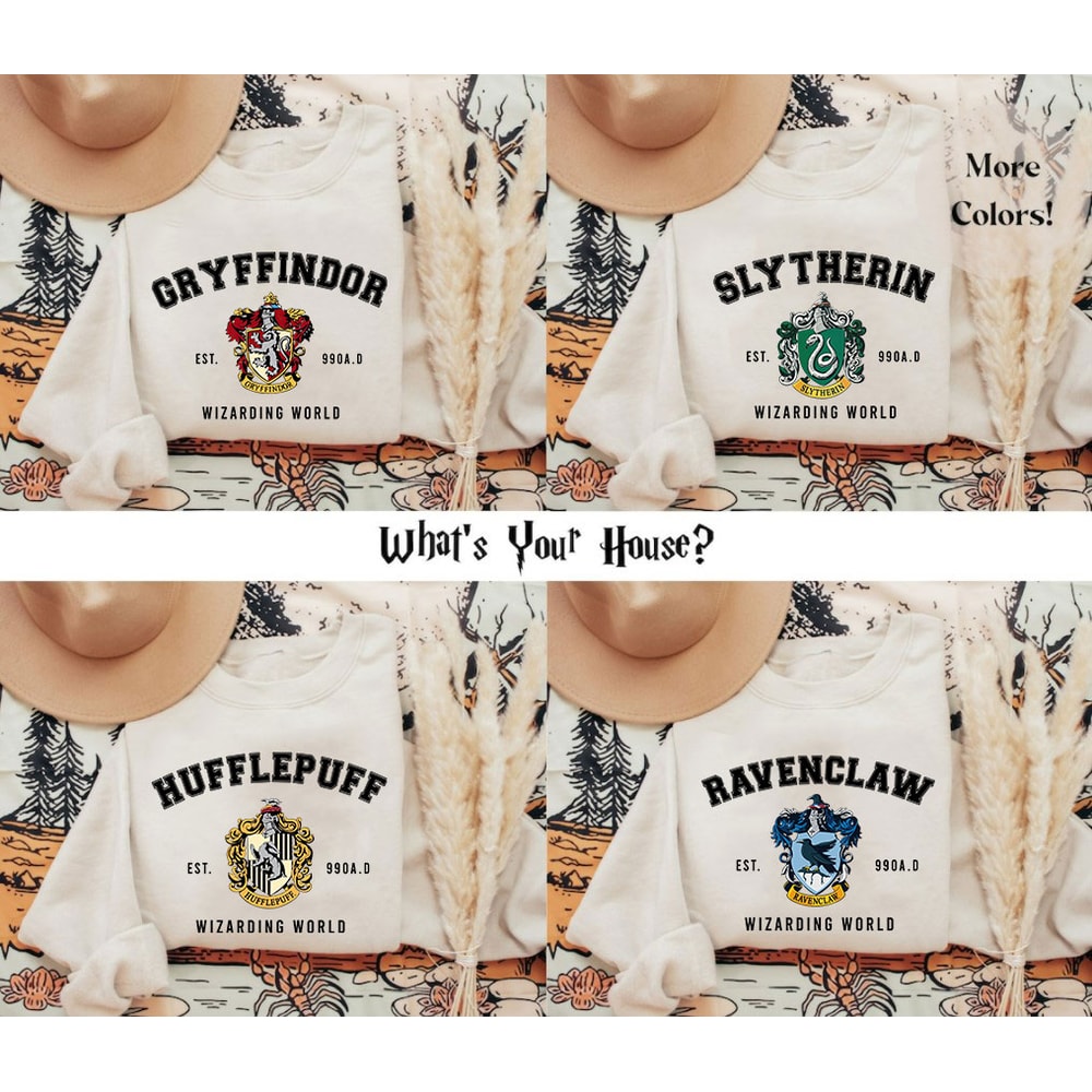 Harry Potter Wizard Houses Crewneck Sweatshirt, Vintage Hp Wizarding World Sweater, HP Wizard School Sweatshirt, Magical World Shirt.jpg