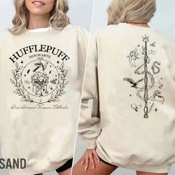 retro hogwarts house double-side sweatshirts, hufflepuff hogwarts wizarding house shirt