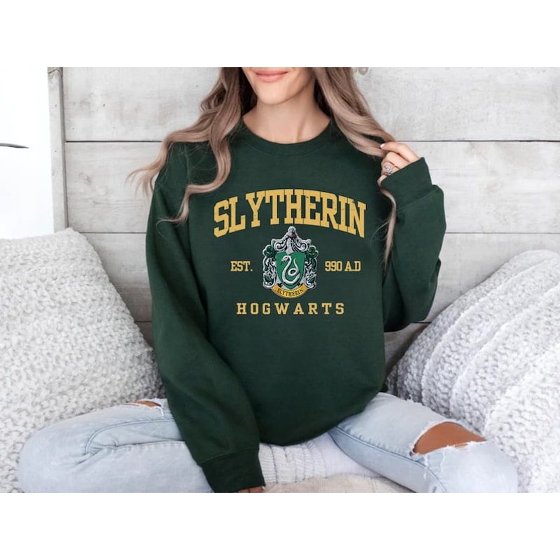 Vintage Wizard House Sweatshirts, Slytherin Hogwarts House Est. 990 A.D, HP Wizard School Shirt, Potter Sweater Gift.jpg