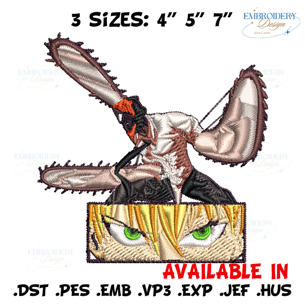 Chainsaw Embroidery Design, Chainsaw man Embroidery, Embroidery File, Anime Embroidery, Anime shirt, Digital download.jpg