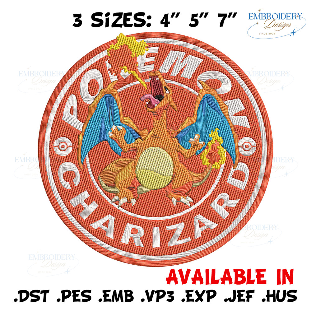 Charizard Embroidery Design, Pokemon Embroidery, Embroidery File, Anime Embroidery, Anime shirt, Digital download..jpg