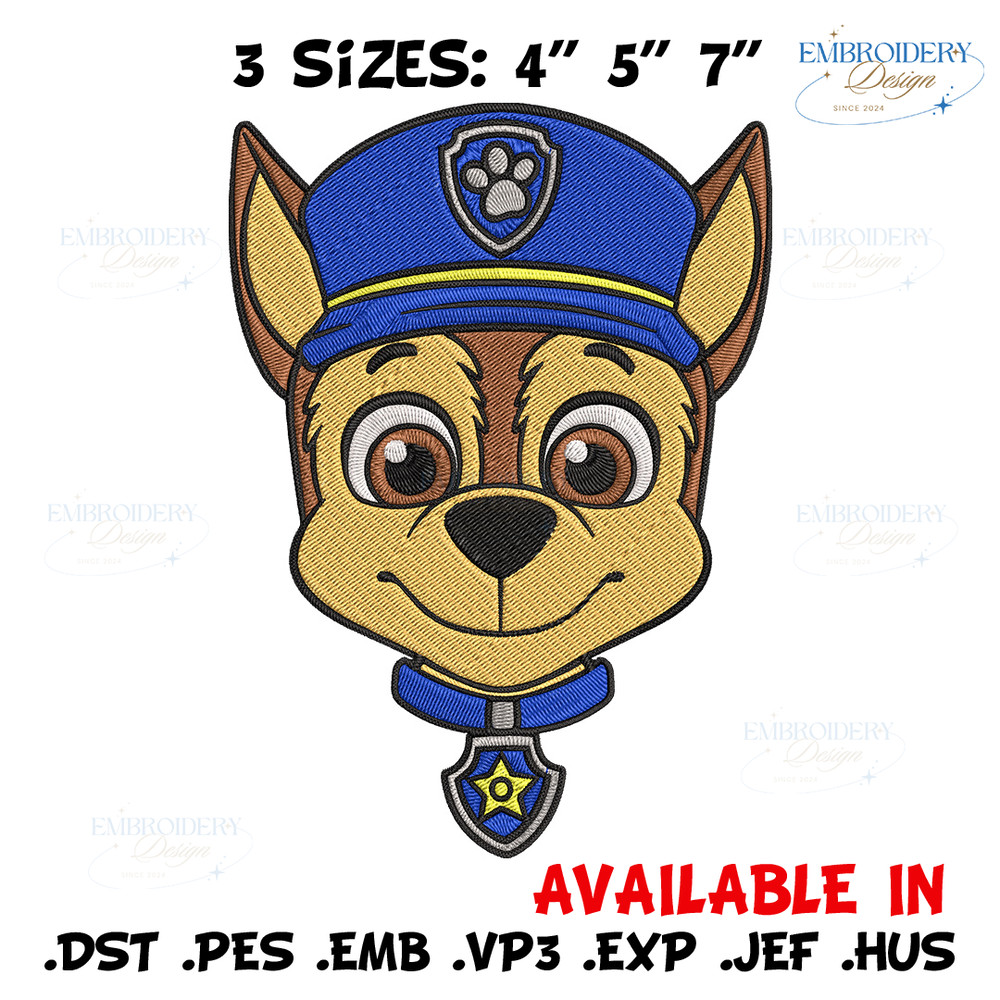 Chase dog Embroidery Design, Paw Patrol Embroidery, Embroidery File,Anime Embroidery, Anime shirt, Digital download.jpg