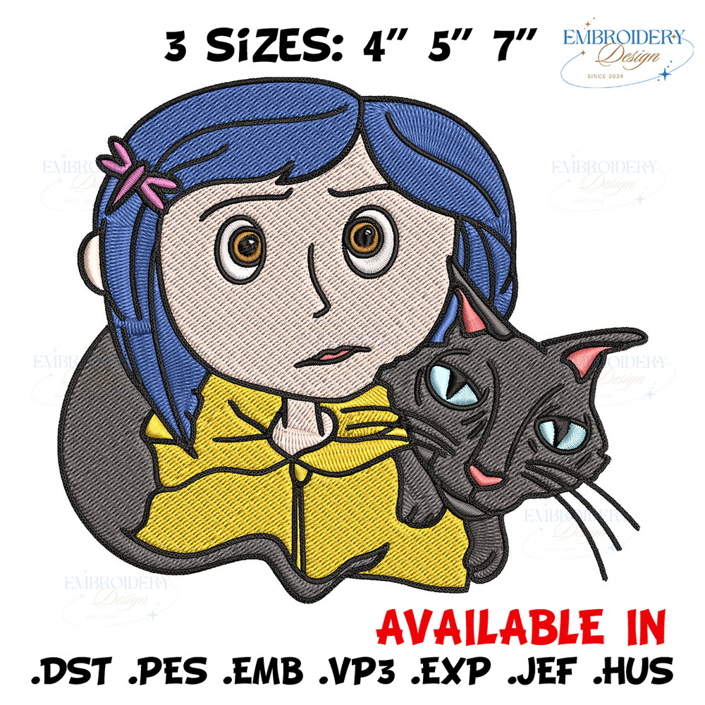 Coraline And Black Cat Embroidery Design, Coraline Embroidery, Embroidery File, Cartoon shirt, Digital download..jpg