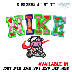 cow color x nike embroidery design, cow embroidery, nike design, embroidery shirt, embroidery file, digital download