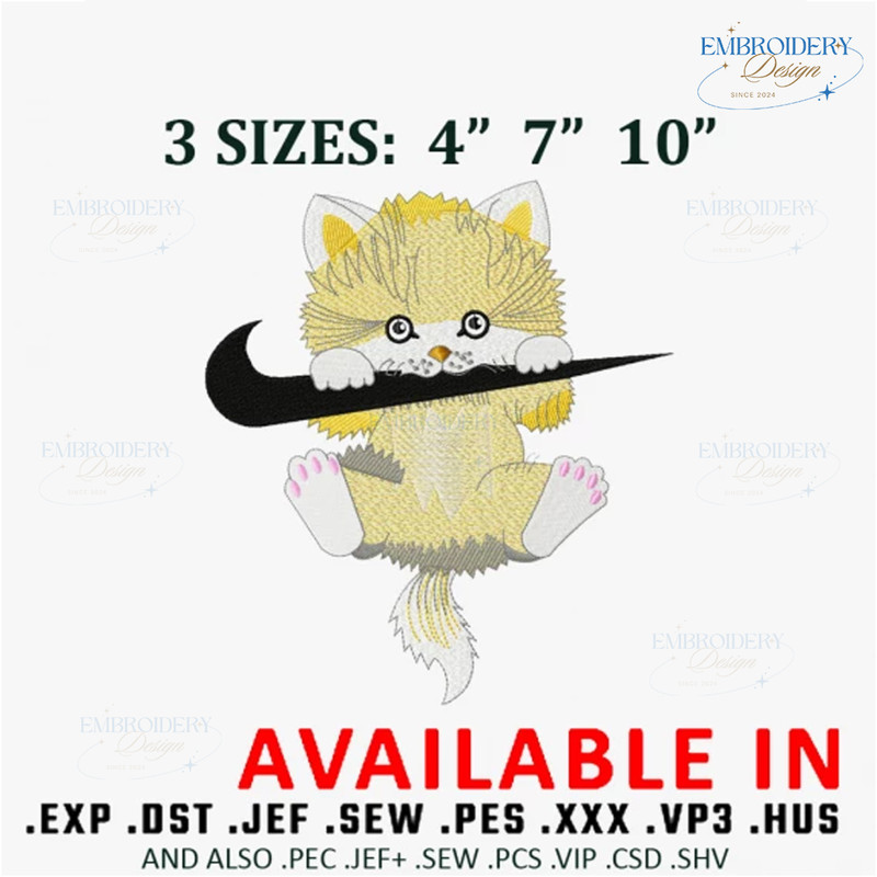 Cute cat x swoosh embroidery design, Embroidered shirt, Anime design, Anime shirt, Anime Embroidery, digital download.jpg