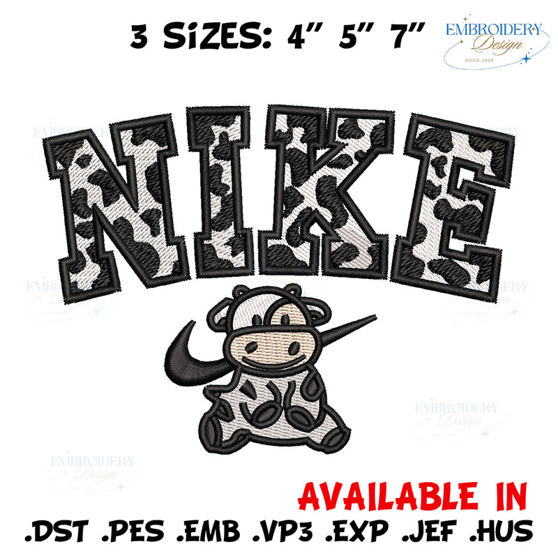 Dairy cow x nike embroidery design, Cow embroidery, Nike design, Embroidery shirt, Embroidery file, Digital download.jpg