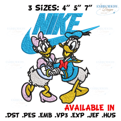 daisy and donald duck nike embroidery design, cartoon embroidery, nike design, embroidery file, instant download
