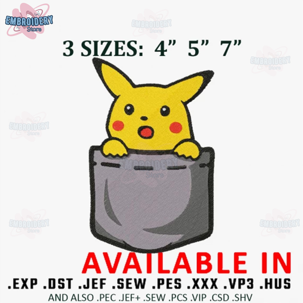 Cute pikachu embroidery design, Embroidered shirt, Anime design, Anime shirt, Anime Embroidery, digital download.jpg