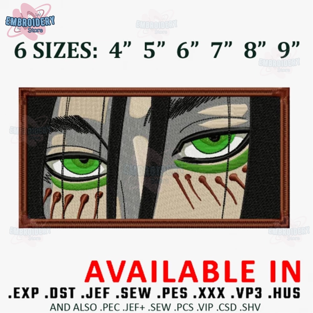 Eren green eyes embroidery design, Embroidered shirt, Anime shirt, Anime design, Anime Embroidery, digital download.jpg