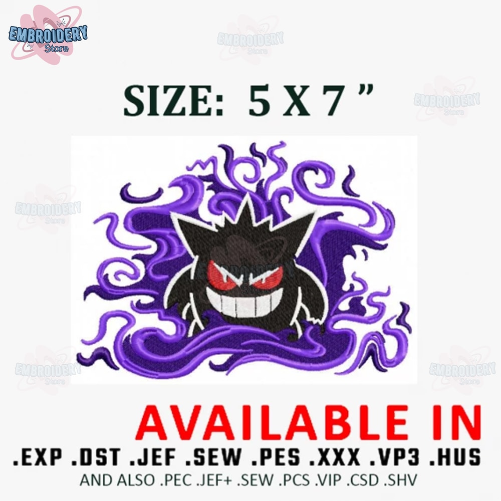 Gengar embroidery design, Anime Embroidery, Anime design, Anime shirt, Embroidered shirt, digital download.jpg